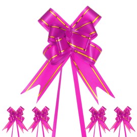 M METERXITY 100-Pack Ribbon Pull Bows, 3.74 Inch / 9.5cm Plastic Gold Edge Ribbon Bows for Gift Wrapping/Wedding/Flowers/Baskets Decorations, Satin Pull Bows [Rose Red Gift Bow]
