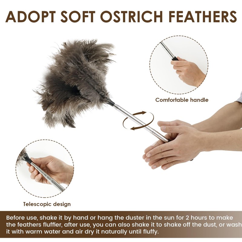 DJAPWPX Extendable Ostrich Feather Duster with Nonslip Handle, Retractable Feather