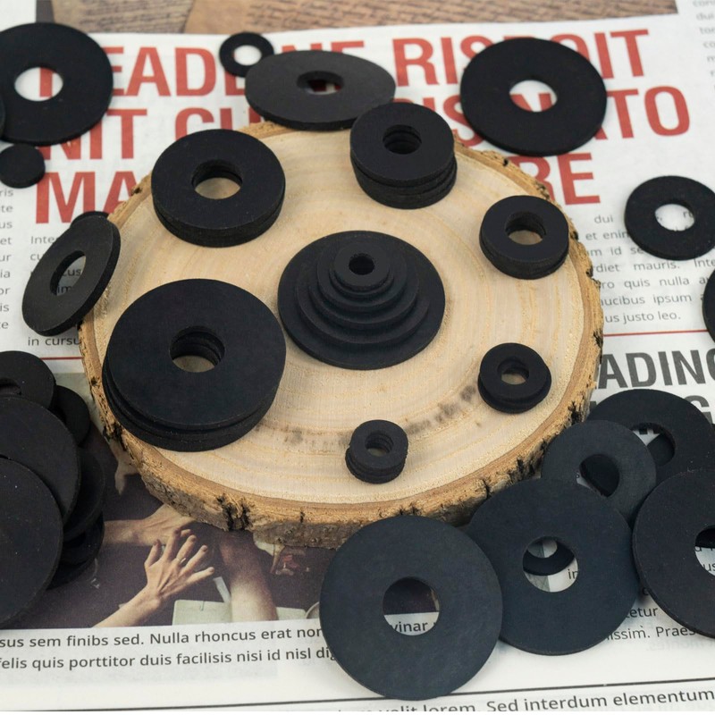 150 PCS Flat Rubber Washers Assortment Kit, Black Rubber Washers