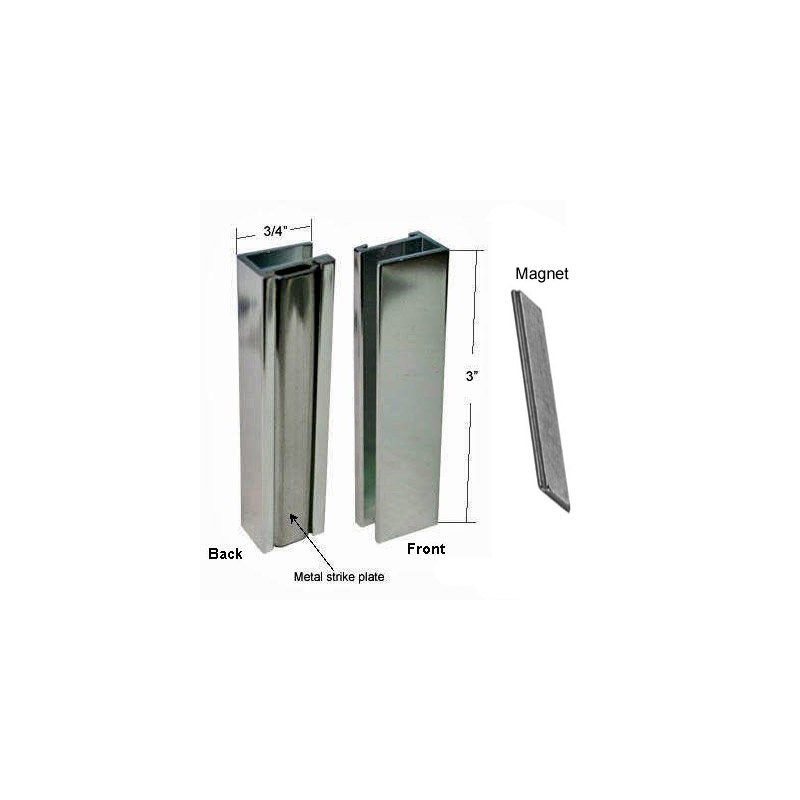 Brushed Nickel Shower Door U-Channel with Metal Strike and Magnet
