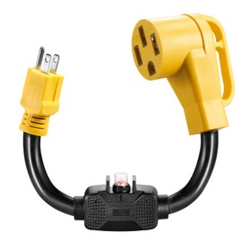 Overload Protector 15 Amp to 50 Amp RV Adapter Cord with Circuit Breaker and Twist Lock, NEMA 5-15P to NEMA 14-50R Dogbone Electrical Power Adapter with Upgraded Handle,ETL Listed