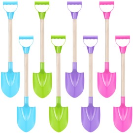 Honoson 8 Pcs Beach Shovel for Kids 22 Inch Large Sand Shovel Toys Heavy Duty Beach Toys Plastic Spade with Wooden Handle for Summer Backyard Garden Sand Snow Gifts(Macaron Colors)