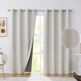 Muse Dream Medallion Print Blackout Curtains for Bedroom Linen Beige Floral Damask European Luxury Design Thermal Insulated Curtains Room Darkeing with Elegant Pattern,Grommet Top 52" Wx84 L,Beige