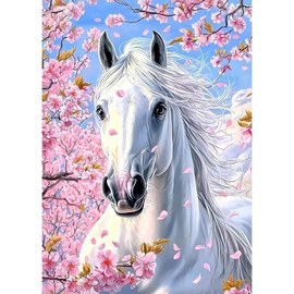 KEYIFA Diamond Painting Accessories, White Horse, 5D Crystal Art Photo Craft Set, Diamond Painting Adults, DIY Full Drill Pictures, Diamond Painting Set, Home Wall Decor, 30 x 40 cm