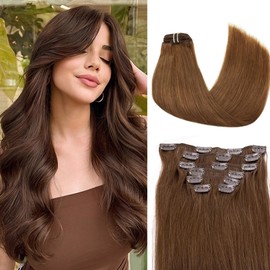 Roserer Clip in Hair Extensions Real Human Hair Remy Straight Clip in Human Hair Extensions Invisible Seamless Integration for Daily Use & Special Occasions (18 Inch Dark Borwn,7pcs/70g)