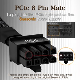 YEZriler 8 Pin PCIe Cable for Seasonic PSUs, PCIe 8 Pin Male to PCIe (6+2) Male Power Adapter Sleeved 25-inch (63cm)