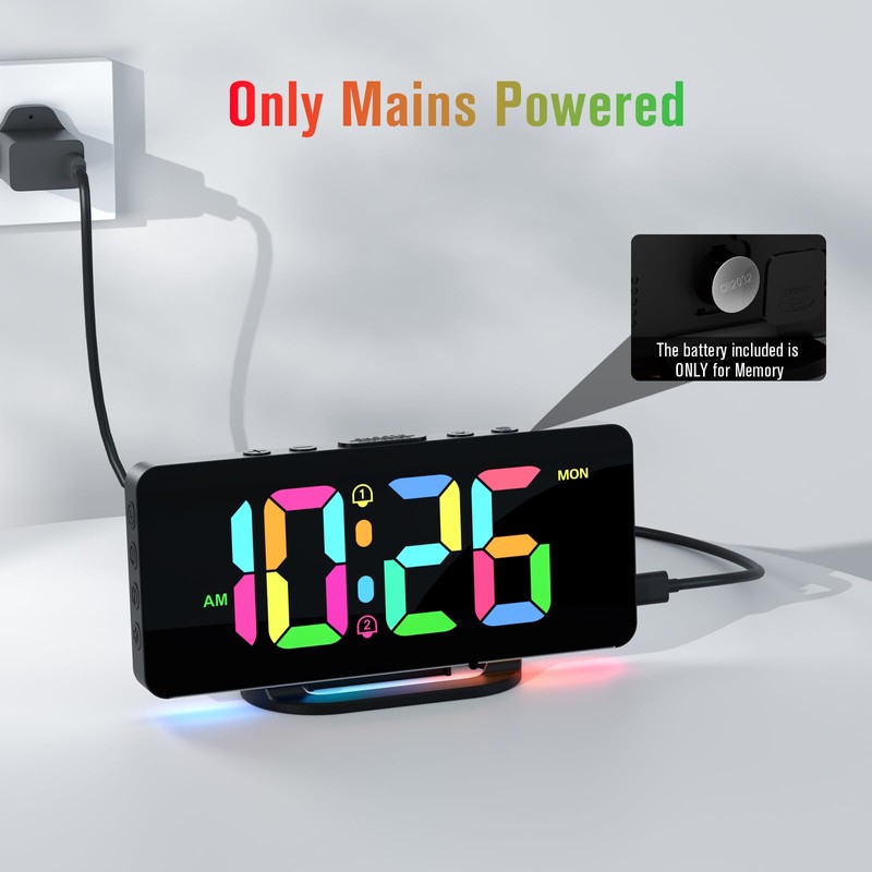 CHEREEKI Alarm Clock, Alarm Clocks Bedside Mains Powered with Night