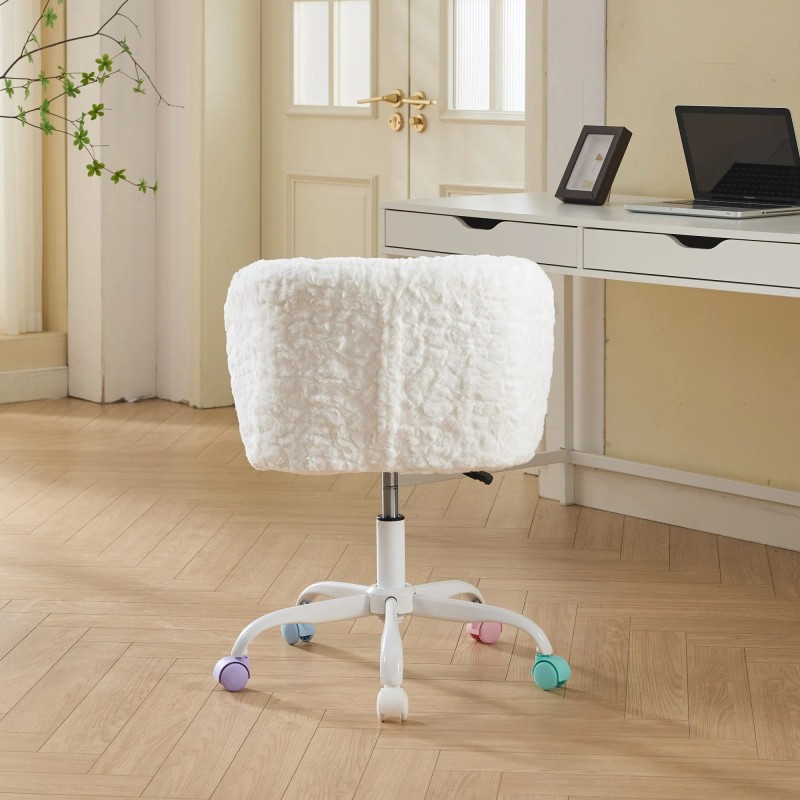 Artificial Rabbit Hair Chair with Metal Base,Adjustable Desk Chair Swivel