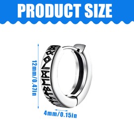 XPEX 2 Pairs of Nordic Viking Hoop Earrings Men's Hoop Earrings Black Amulet Protection Jewellery Gifts Stainless Steel Men's Stud Earrings with Nordic Elder Runes (Black/Silver)