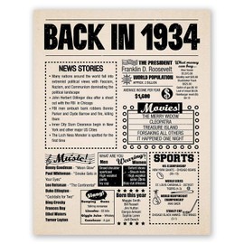 8x10 1934 Birthday Gift // Back in 1934 Newspaper Poster // 91st Birthday Gift // 91st Party Decoration // 91st Birthday Sign // Born in 1934 Print (8x10, Newspaper, 1934)