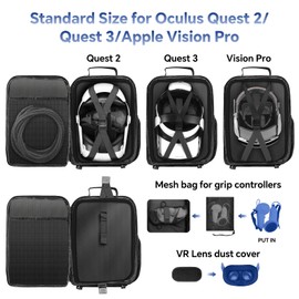 TECTINTER Carrying Case Compatible with Meta Quest 3/Quest 3S/Oculus Quest 2/Quest Pro/VR Elite Strap Travel Case for Meta Oculus Quest 2 Headset,Plenty of Pockets for Controllers & Accessories