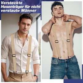 Kiiwah Braces for Men, Wide 3.5 cm with Triangular Robust Lobster Clasp, Adjustable and Elastic, One Size Braces for Men and Women, X/Y Style, Beige Y-Back, Unit size