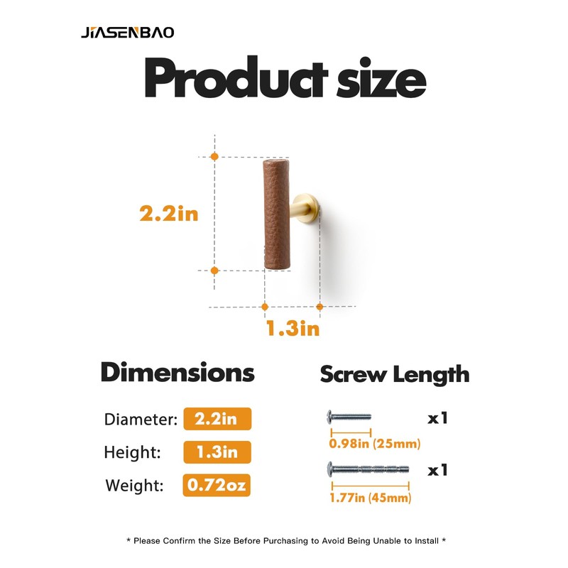 JIASENBAO Brown Leather Drawer Pulls 5 Pack T Leather Dresser