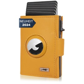 Marc Peter® Chicago Leather Push Air Slim Wallet, Airtag Wallet with Coin Compartment, RFID Protection, Small Mini Wallet, Leather, yellow, Classic