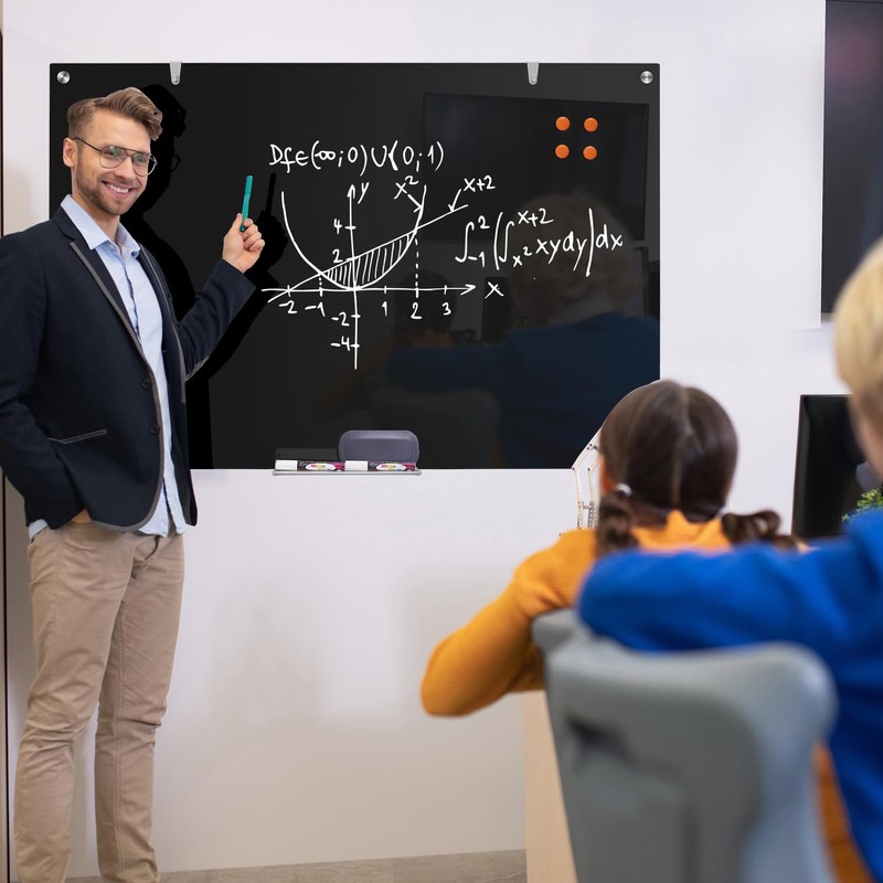 Dry Erase Board Black Magnetic Glass Whiteboard, TANKEE Modern Large