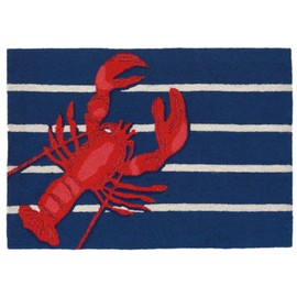 Liora Manne Frontporch Indoor Outdoor Rug - Novelty Design, Hand Hooked, Weather Resistant, UV Stabilized, Foyers, Porches, Patios & Decks, Lobster on Stripes, 2'6 x 4'