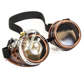 Valvetcrow Copper Steampunk Victorian Style Goggles Colored Lenses & Ocular Loupe Mad Scientist (Black)