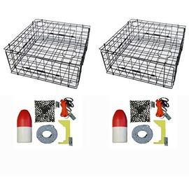 2-Pack of KUFA 28" Vinyl Coated Crab Traps & Accessory Kits (100' Lead Core Rope, Caliper,Harness,Bait Case & 14" Red/White Float) (S70+CAC3) x2