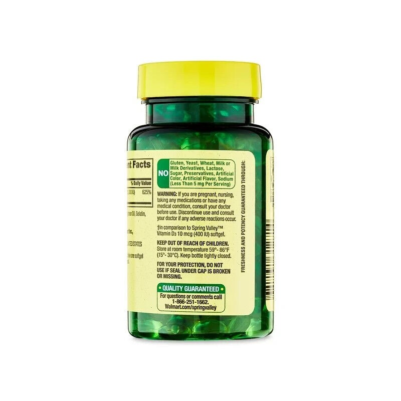 Spring Valley Vitamin D3 Softgels, 5000 IU, 100 Count