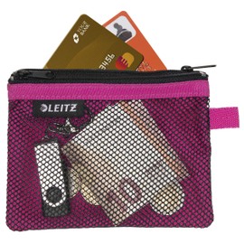 Leitz WOW 40110023 Pencil Case with 2 Compartments, Smooth Zip, Washable, Ideal Nylon Wallet, Size S, 14 x 10.5 cm, Pink