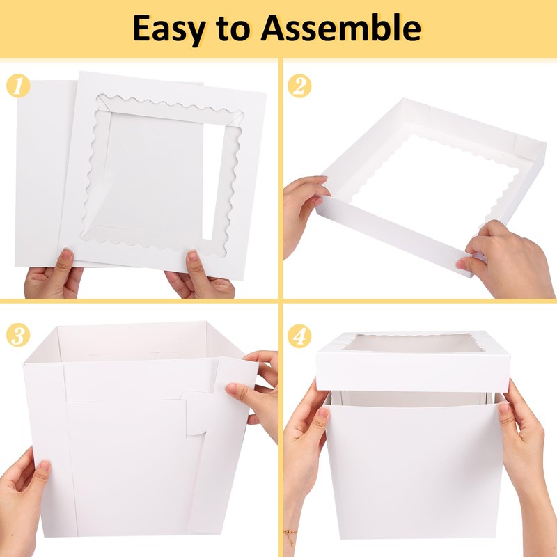 Moretoes 16pcs Cake Boxes, 10x10x10 Inches Tall White Square Bakery