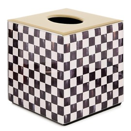 MACKENZIE-CHILDS Glass Tissue-Box Cover, Boutique Bathroom Decor, Black-and-White Courtly Check