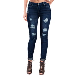 HyBrid & Company Women's Super Comfy Stretch Lace Bottom Skinny Jeans P37350SK, Ripped-dark Wash, 3