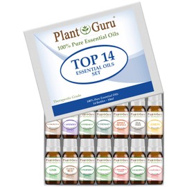 Essential Oil Set 14-10 ml Therapeutic Grade 100% Pure Frankincense, Lavender, Peppermint, Rosemary, Orange, Tea Tree, Eucalyptus, Grapefruit, Lemon, Lime, Clove, Spearmint, Lemongrass, Cinnamon