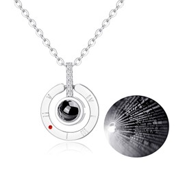 Tornito Gold Plated 100 Languages I Love You Memory Necklace Projection Pendant Necklace For Women Silver Tone