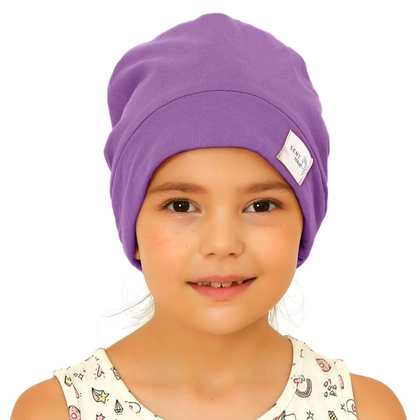 sent hair Kids Satin Lined Bonnet Silk Slouchy Beanie for Natural Hair Adjustable Sleep Bonnet Slap Cap for Kids,Child,Toddler,Teens(4-10 Years Old,Lavender Purple)