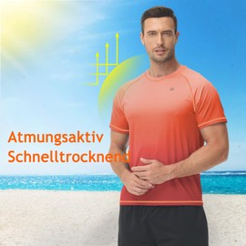 Huayuzh Men's UV Shirt Rash Guard T-Shirt Swimming Shirt Quick-Drying Lightweight Breathable Surfing Fishing Hiking Top, 11 gradient colour: orange