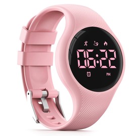 Focwony LED Digital Waterproof Pedometer Watch, Non-bluetooth Fitness Tracker, Step Counter, Distance, Vibrating alarm clock, Stopwatch, Great Gift for for Kids Childrens Teens Girls Boys (Pink)