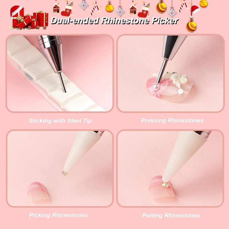 2PCS Dual-Ended Rhinestone Picker Dotting Pen, Kememo Wax Tip Pencil