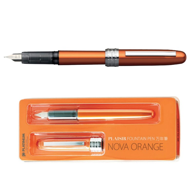 PLATINUM Plaisir PGB-1000#25 Fountain Pen/Nib Thicknesses: Fine/Colour: Nova Orange/Handmade/Plastic Packaging/Fountain