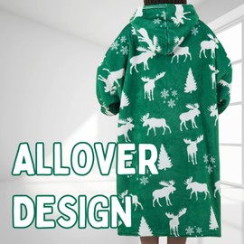 Huglanket Moose Gifts, Wearable Blanket Hoodies for Adults, Oversized Flannel Hooded Blankets, Gifts for Birthday, Christmas, and so on, One Size Fits Most