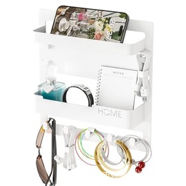 jinminamz Wall Key Shelf, Wall Organiser with 5 Double Key Hooks, Key Holder, Multifunctional Storage Shelf for Entrance, Front Door, Hallway, Bedroom, Office, Cafe (Transparent)