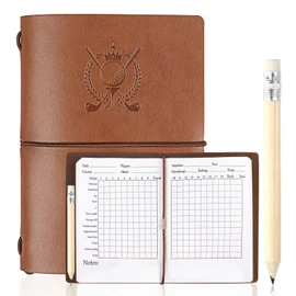 ARCHEREST Golf Scorecard Book with Pencil, Waterproof Leather Golf Scorecard Notebook Log Journal Holder with Pages for Men Golfers, Sports and Outdoor Club Accessories, Brown