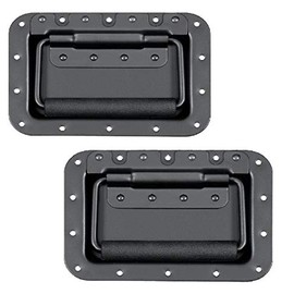 MIYAKO USA Set of 2 Spring Loaded Speaker Cabinet Handles 5.5 x 3.9 inches with Recessed Back - High Strength Black Metal Plate with Powerful Spring - Rubberized Holder to Reduce Hand Fatigue (1 Pair)