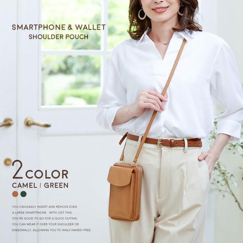 iMedia Women's Shoulder Bag, Smartphone Shoulder Pouch, Camel