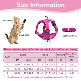 Cat Harness and Lead Set, Adjustable Kitten Harness and Lead Set with Reflective Strips Escape-Proof, Cat Vest Harness with Leash Sets for Cats Dogs Pets Walking (Pink, L)