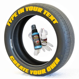 Tire Stickers - Create Your Own Custom Tire Lettering Add-On Accessory - DIY/Easy/Glue & 2oz Touch-Up Cleaner - Custom Sizing/Yellow (Pack of 8)