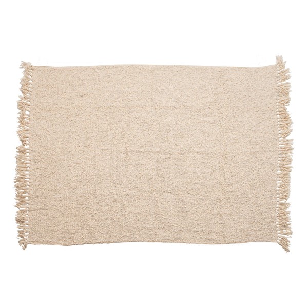 Creative Co-Op Cotton Blend Bouclé Fringe, Cream Color Throw