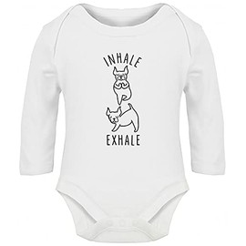 Hippowarehouse Inhale Exhale - French Bulldog Baby Vest Bodysuit (Long Sleeve) Boys Girls White