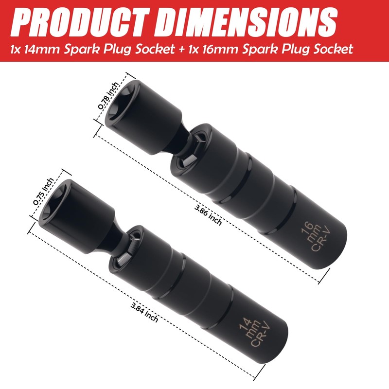 2PCS Magnet Spark Plug Socket Set,Thin Wall 5/8" & 9/16"