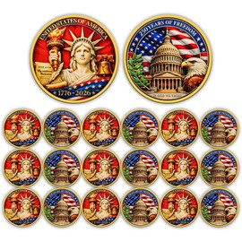 20Pcs USA 250th Anniversary Challenge Coin – High Relief Eagle & Liberty Patriotic Symbols Collectible, America 250 Merchandise for Independence Day Celebration & Gifting (1776-2026)