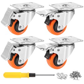 W B D WEIBIDA 2" Plate Caster Wheels Heavy Duty 600 Lbs Load Capacity Swivel Casters with Brake Set of 4, Safety Dual Locking, No Noise Wheels for Furniture, Carts (Screws and Screwdriver)