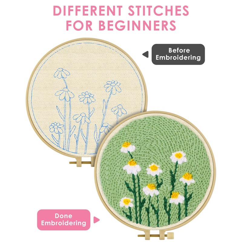 Punch Needle Kit, Daisy Punch Embroidery Kits for Adults Beginner,