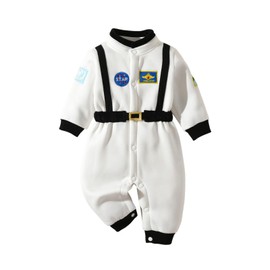 HKYFNNBW-Toddler Baby Boys Girls Rompers Astronaut Jumpsuit Patch Patchwork Snap Closure Outfits Fall Clothes Bodysuits (White, 9-12 Months)