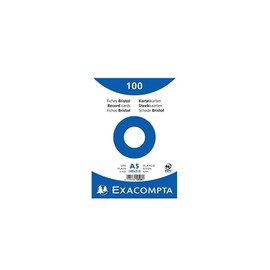 Exacompta 10508E Pack of 100 Blank Index Cards DIN A5 Shrink-Wrapped in Film 14.8 x 21 cm Ideal for School and University for Learning White