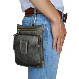 Le'aokuu Men Genuine Leather Grey Travel Hip Bum Fanny Belt Waist Pack Satchel Messenger Bag Phone Pouch 6549 (6549 Grey 2)